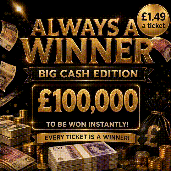 £100,000 EVERY TICKET WINS CASH